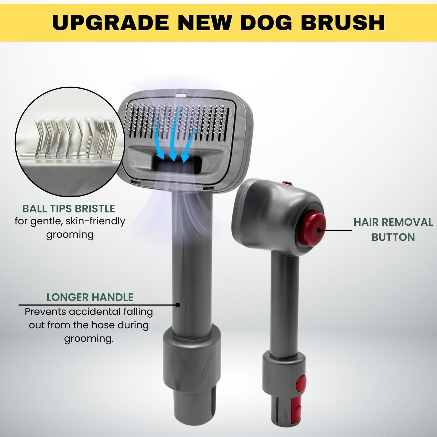 Pet Hair Grooming Brush Vacuum Attachment for Dogs, Cats with Vacuum Extension Hose up to 3.5M – Compatible with Miele, Shark Rocket HV322, HV301, HV371, Rotator NV501, Navigator NV350 Series & More