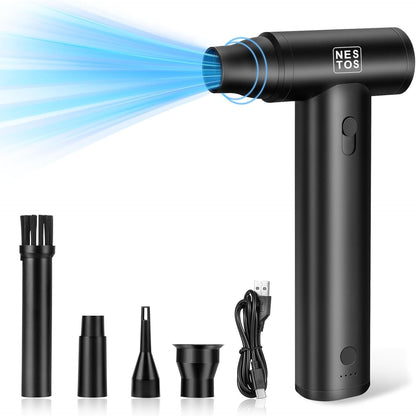 NESTOS High-Speed Wireless Electric Air Duster, 125000 RPM Turbo Jet Fan, Cordless Compressed Air Blower
