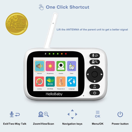 HelloBaby Baby Monitor No WiFi,Video Baby Monitors with Camera and Audio,3.2'' IPS Screen, Remote Pan-Tilt-Zoom Baby Camera Monitor,Plug&Play,Night Vision,1000ft Range,2-Way Talk, ECO Mode,Temperature - PuriLite