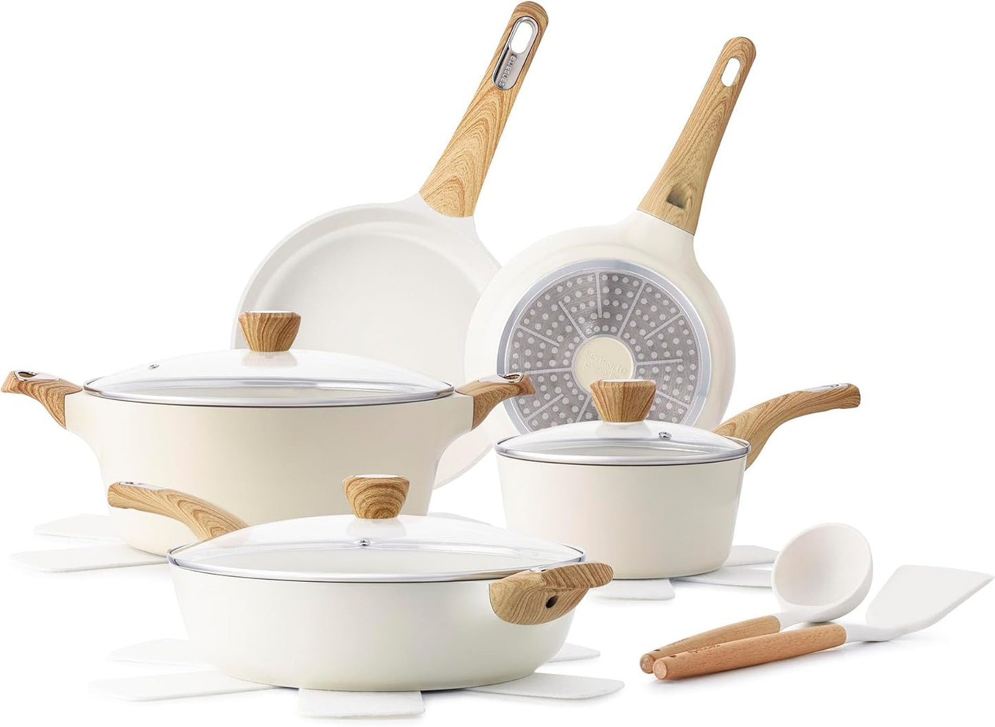 SENSARTE Ceramic Cookware Sets, Pots and Pans Set Nonstick, 14-Piece Induction Cookware, Non-Toxic Healthy Non Stick Kitchen Cooking Set, Induction Compatible, PFAS PTFE PFOA PFOS Free