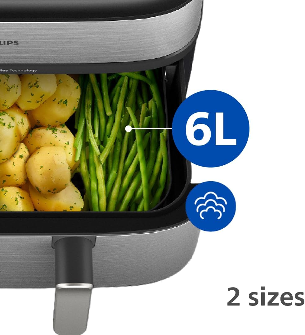 Philips 5000 Series 9.6qt (9L) Dual Basket All-in-One Air Fryer & Steam Cooker – 19 in One Cooking Functions, RapidAir Plus + Steam, Auto Steam Clean (NA555/00)