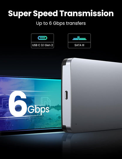 UGREEN USB C Hard Drive Enclosure, Tool-Free 2.5 Inch External SSD Enclosure USB 3.1 Gen 2 Type C to SATA HDD Case Designed for SATA III II I Up to 6TB, Support UASP, Aluminum Case Heatsink