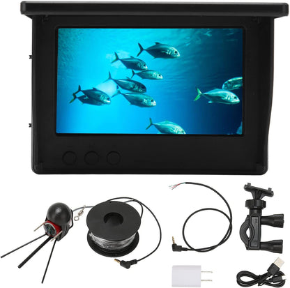 Underwater Fishing Camera, Portable Fish Finder Waterproof Camera 1000TVL Underwater Camera with 12 IR LED Lights, 4.3 Inch LCD Monitor, for Lake Sea Boat Kayak Ice Fishing (30m / 32.8yd US Plug)