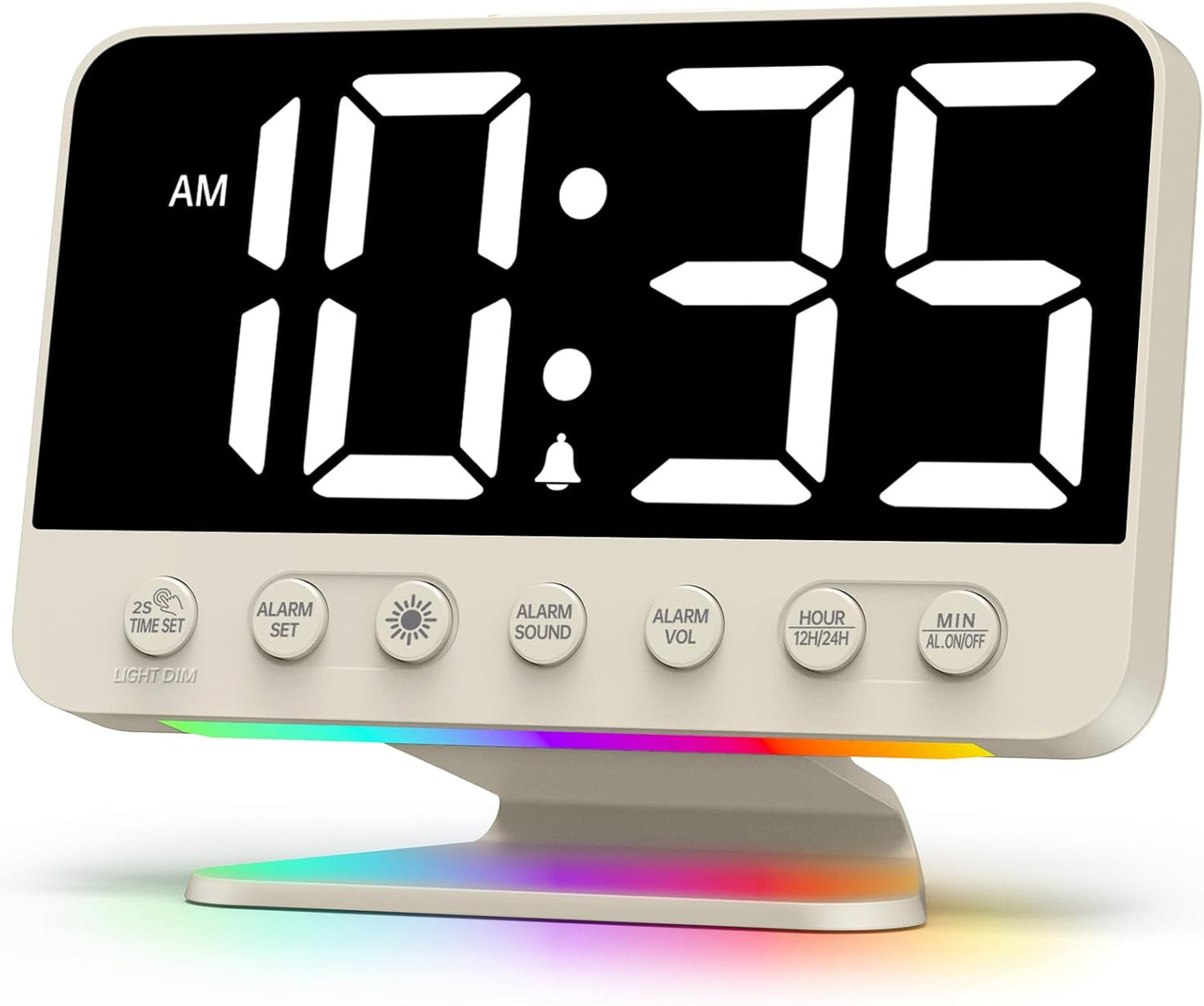 Odokee Digital Alarm Clocks for Bedrooms: Large Bold Number 5 Brightness Dimmer - Easy to Read Across The Room - 5 Alarm Sound 8 Night Light - Silver