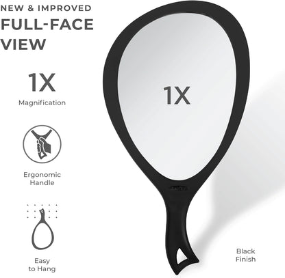 Zadro Salon Professional Extra Large Hand Mirror with Handle, 10" W x 19" L, Multi-Purpose Oval Handheld Mirror with New Distortion-Free Reflection (3, Black, Large (Pack of 3))
