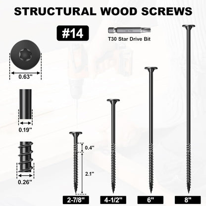 FMhotu 6 Inch Heavy-Duty Outdoor Deck Screws, 50Pcs Star Drive Decking Wood Screws, Rust Resistant Timber Screws for Timber/Log/Landscaping Wood (#14 x 6 Black