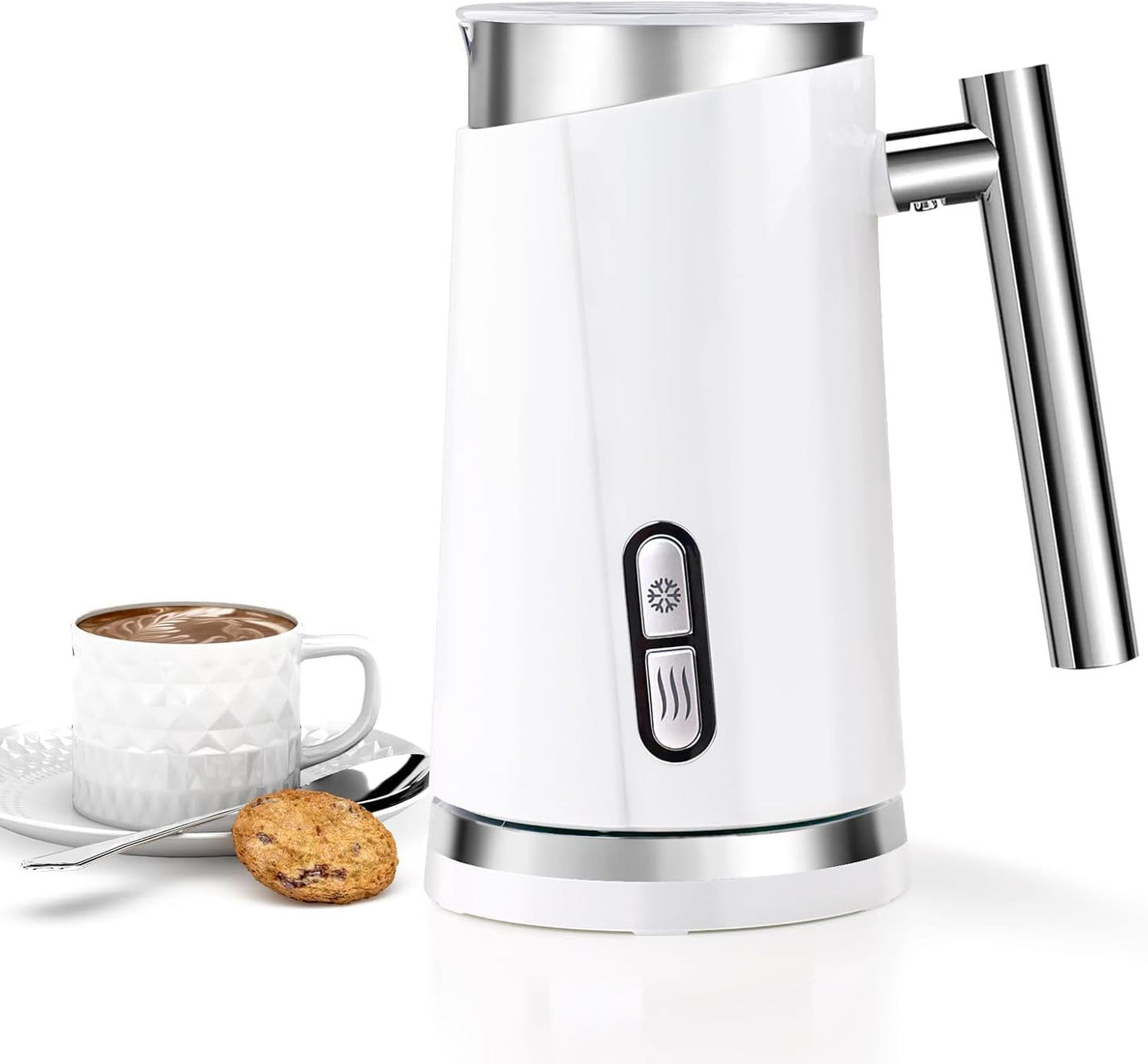 Seydere Simple Milk Frother, 2 in 1 Milk Steamer and Frother, Electric Milk Steamer, Milk Warmer and Hot Milk Foam Maker for Latter, Macchiato, Cappuccinos (White)