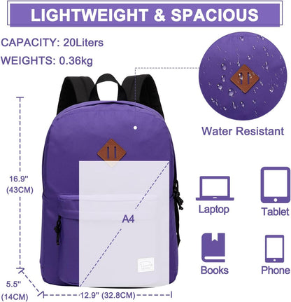 School Backpack for Kids, VASCHY Lightweight Water Resistant Casual Schoolbag Daypack for Men Women Teen Boys Girl Bookbag