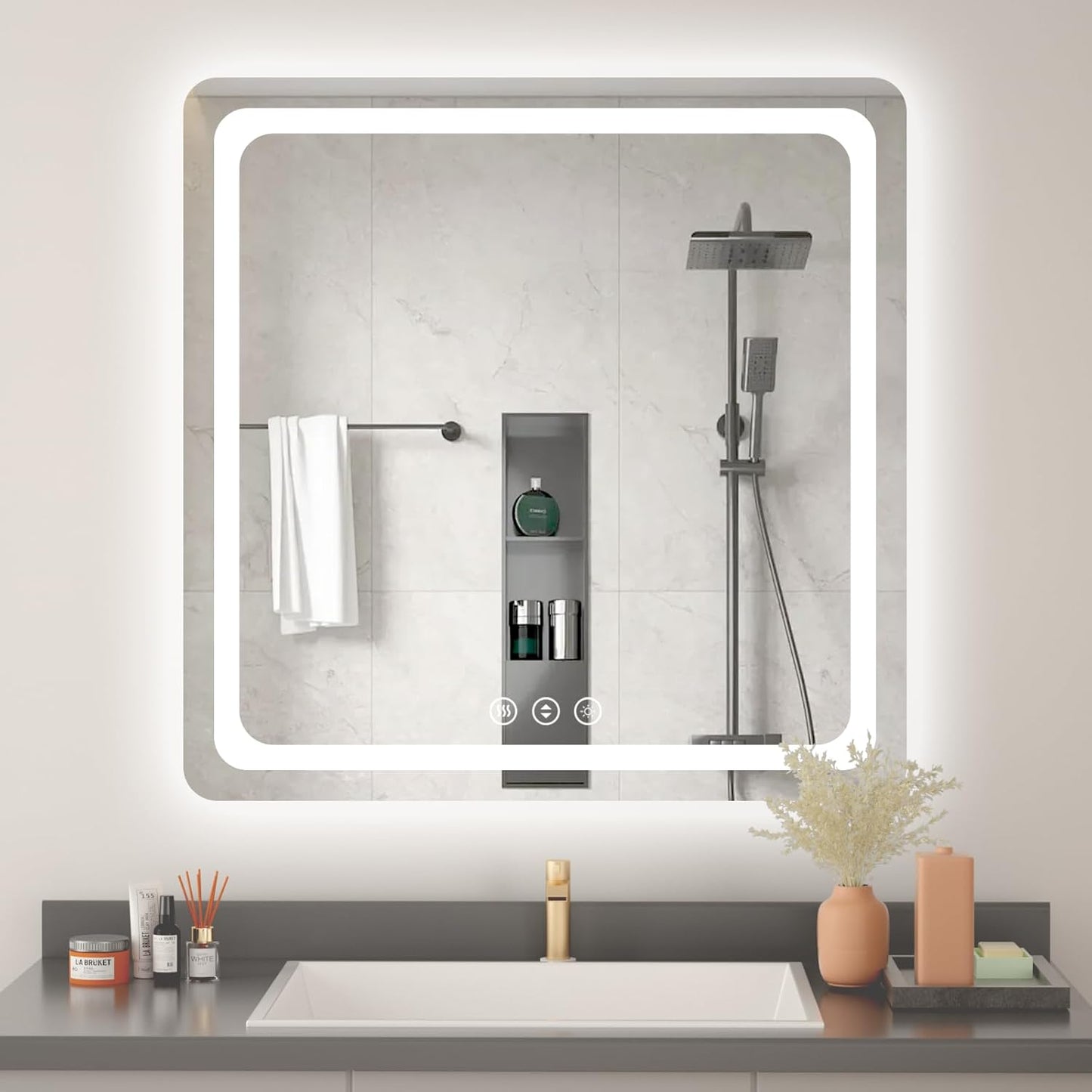 Lmsedf 24" x 32"Rectangle LED Bathroom Mirror with Lights, Backlit & Front Lighted, Wall-Mounted Vanity Mirror 3000K/4000K/6000K, Memory Functions, Anti-Fog, Dimmable Smart Mirror