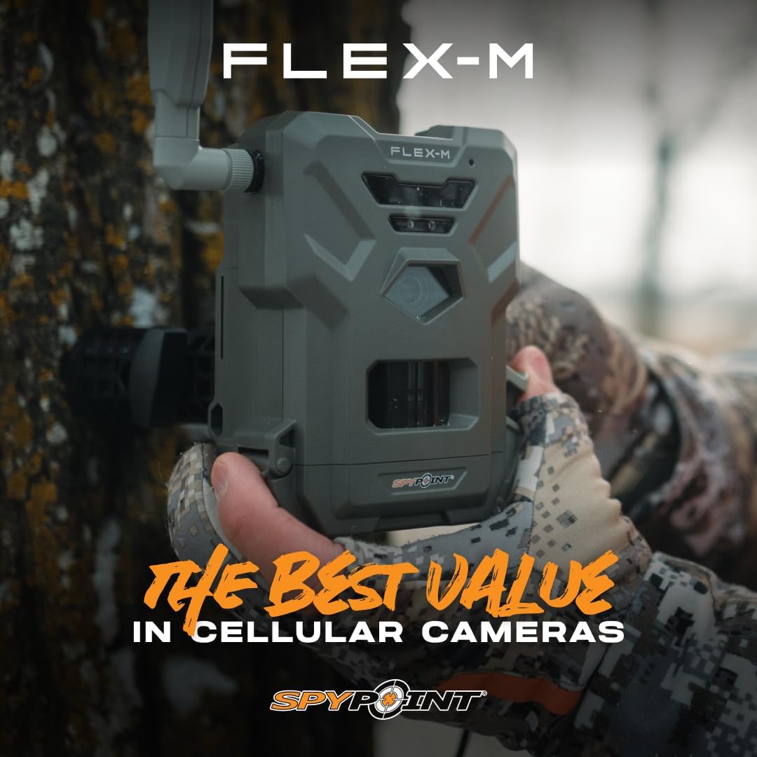 SPYPOINT Flex-M Cellular Trail Camera - Best Value in Hunting Accessories, No WiFi Needed & GPS-Enabled, Hunting Night Vision, IP65 Water-Resistant, 28MP Photos, 720p Videos + Sound (Pack of 1)