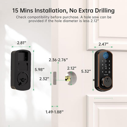 Hornbill Smart WiFi Front Door Lock: Keyless Entry Fingerprint Deadbolt - Alexa Bluetooth Electronic Keypad Door Locks for House Apartment Auto Lock Smart Life APP Remote Control - Black