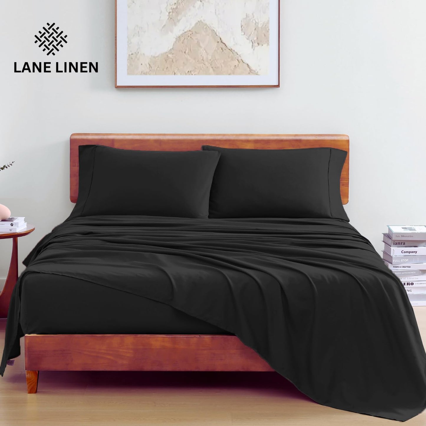 Lane Linen 100% Organic Cotton Queen Sheet Set, 4-Piece Percale Bed Sheets for Queen Bed - Soft, Breathable, Hypoallergenic, Deep Pocket Fits Mattress Up to 15" Deep, Hotel Quality Sheets - White