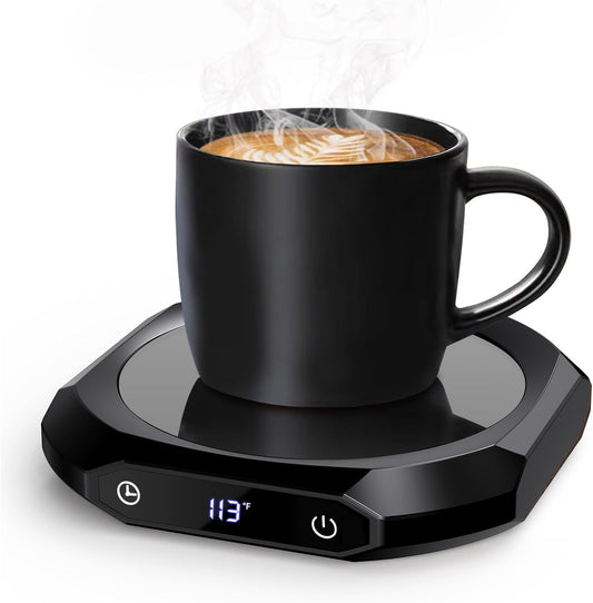 MQUPIN Coffee Mug Warmer, Mug Warmer for Desk, Heated Mug for Coffee with1-12H Auto Shut Off, Electric Beverage Warmer with 3 Temperature Settings(113°F/131°F/167°F), Tea Warmer for Office Desk(Black)