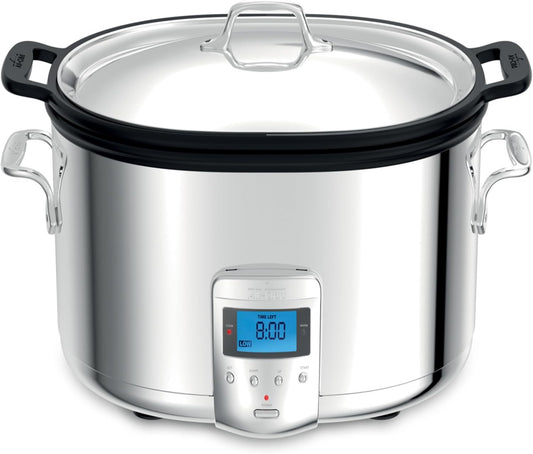 All-Clad Stainless Steel Electric Slow Cooker 7-Quart, Programmable LCD Timer, Aluminum Insert, Slow Cookers, Small Kitchen Appliances, Silver