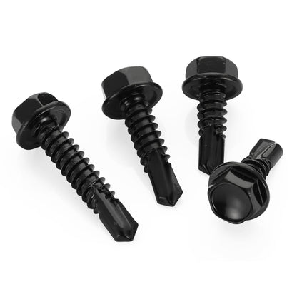 #10 x 1 Hex Washer Head Self Tapping Drilling Screws Black Oxidized, 410 Stainless Steel, 100 PCS