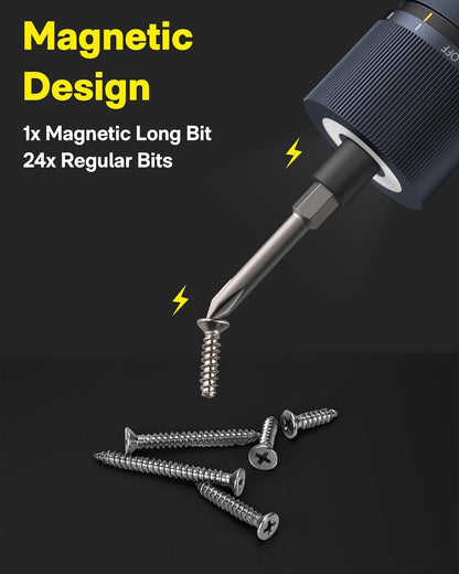 HOTO Electric Screwdriver Set, 25-Piece Upgraded Electric Screwdriver Kit | 1/4'' Hex, Magnetic Lid, 1500mAh Rechargeable, LED Light, Ideal for Furniture Assembly, Home Repair & Garage Projects