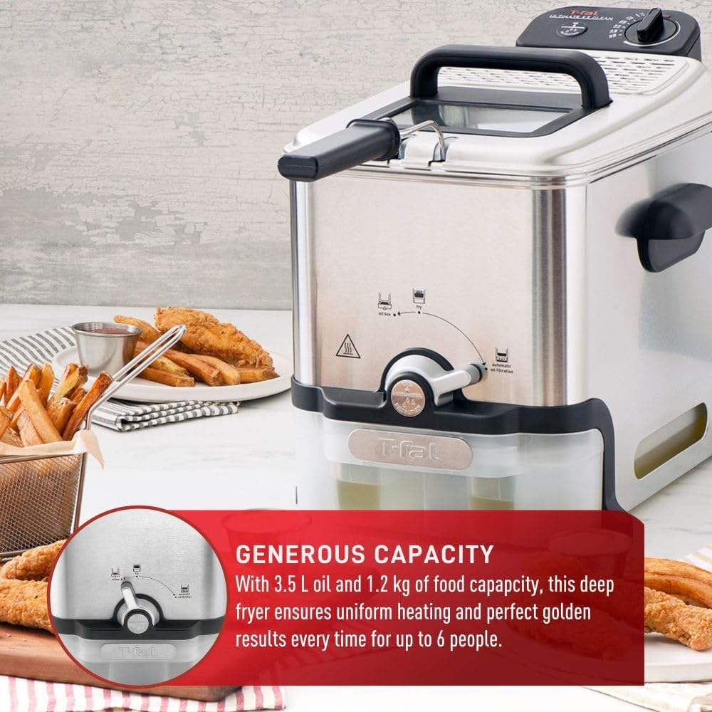 3.5L Stainless Steel Deep Fryer | Automatic Oil Filtration, Adjustable Temperature and 1700W Power