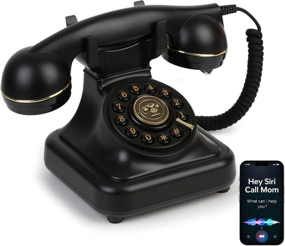 Retro Bluetooth Landline Phone with Voice Assistant, Compatible with Android & iOS, Wireless Home Telephone with Volume Control, USB Rechargeable, Black