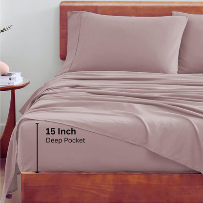Lane Linen 100% Organic Cotton Queen Sheet Set, 4-Piece Percale Bed Sheets for Queen Bed - Soft, Breathable, Hypoallergenic, Deep Pocket Fits Mattress Up to 15" Deep, Hotel Quality Sheets - White