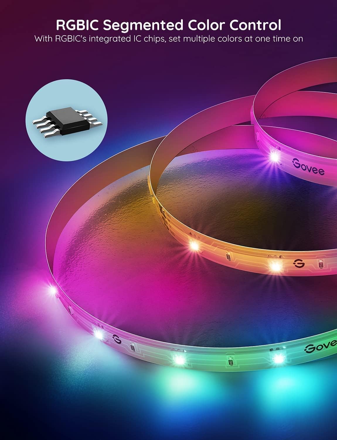Govee RGBIC LED Strip Lights 100ft, Smart LED Lights Work with Alexa and Google Assistant, App Control Segmented DIY Multiple Colors, Color Changing Lights, LED Lights for Bedroom (NOT Waterproof)