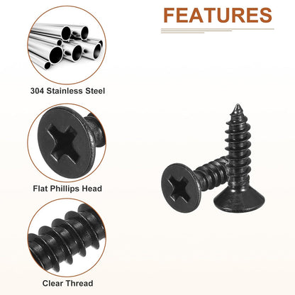 DTGN 100Pcs #8x1 Flat Head Wood Screws, 304 Stainless Steel Phillips Self Tapping Screws - Good for Woodworking, Furniture - Silver