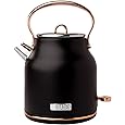 Haden Dorset 75070 Retro Stainless Steel Tea Kettle, 1500W Hot Water Kettle Electric Kettles for Boiling Water, 1.7L Black/Copper Electric Tea Kettles Automatic Shut Off, Boil-Dry Protection Tea Pots