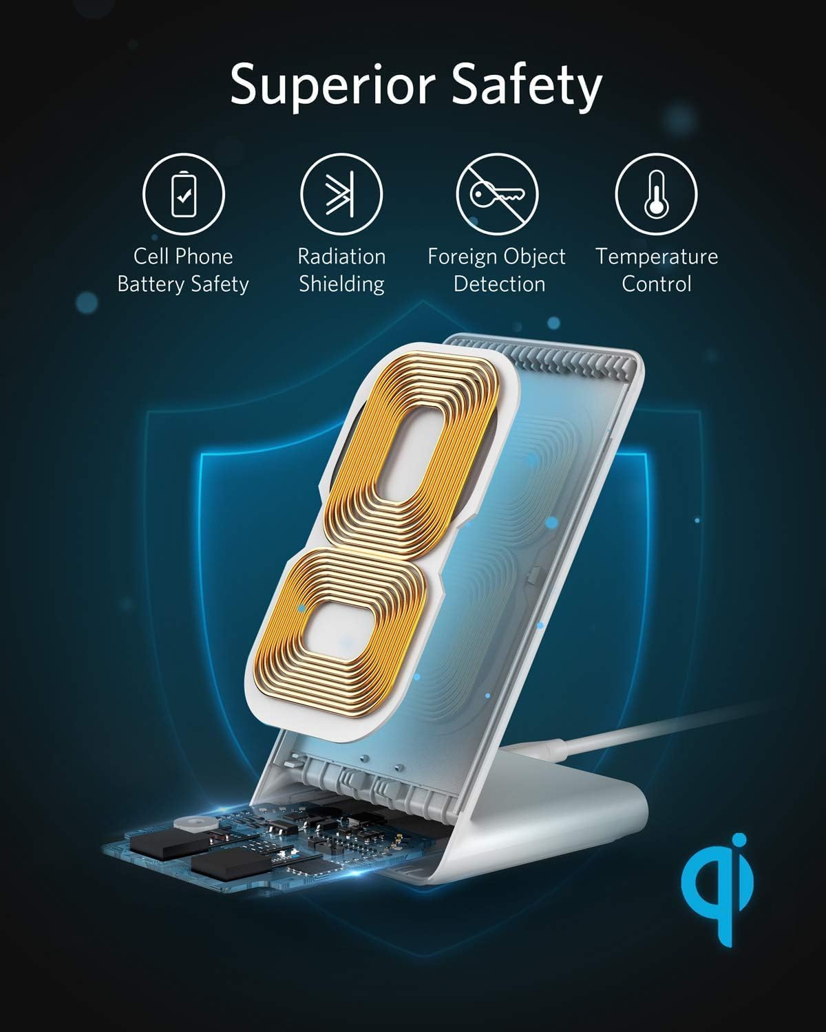 Anker 313 Wireless Charger (Stand), Qi-Certified for iPhone 14/14 Pro/14 Pro Max/13/13 Pro Max, 10W Fast-Charging Galaxy S20, S10 (No AC Adapter)