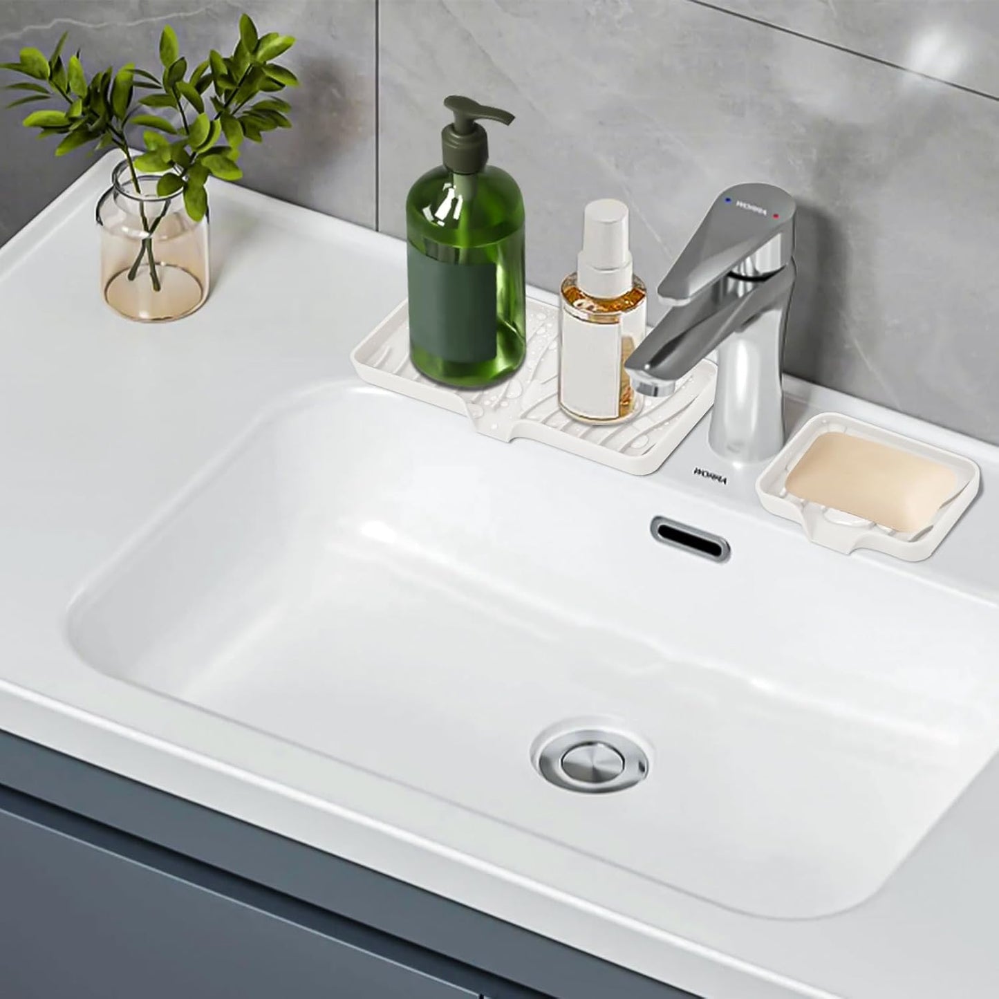 TIKNIK Silicone Dish Drying Mat for Kitchen Counter, Dish Drying Pad, Non-Slip Drain Pad with Built-in Drain, Heat Resistant Stone Drying Mat(40 L x 33 W cm, Grey)