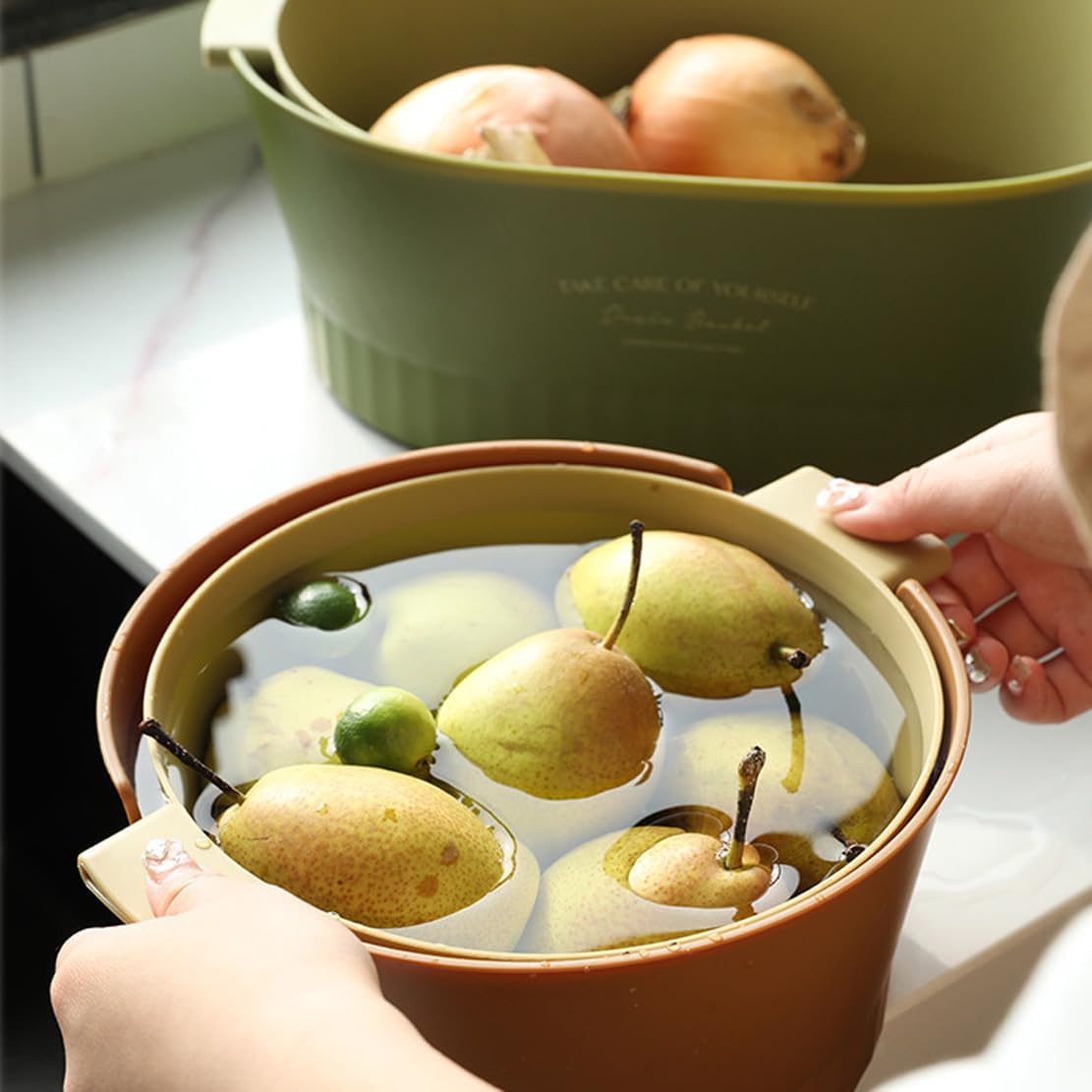 Kitchen Washbas Food Strainer Drain Basket Rotating Drainer Double-Layer Basin Vegetable Fruit Washing Strainer