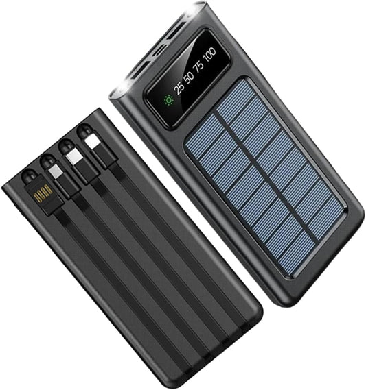 Taoxiwave Power-Bank-Solar-Charger - 20000mAh Portable Charger,Solar Power Bank,Camping External Backup Battery Pack,Fast Solar Panel Charger with Dual Flashlight and 4 USB Cables (Black)
