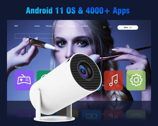 HY300PRO Mini Projector with WiFi and Bluetooth, Portable Projector 4k Support, Auto Correction, Air Mouse Remote, 180°Rotatable, Voice Control, Smart Projector Home Outdoor Android 11