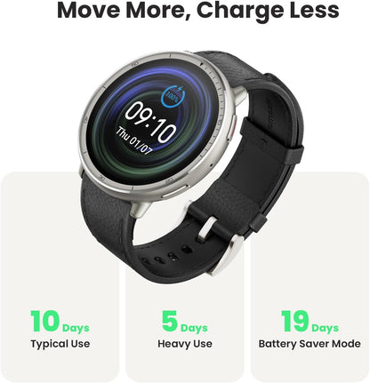 Amazfit Active 2 Smart Watch 1.75" AMOLED Display, Offline Maps with GPS, 10 Day Battery, 160+ Sport Modes, Water Resistant, Heart Rate & Sleep Fitness Tracker for Android & iPhone, Black Leather