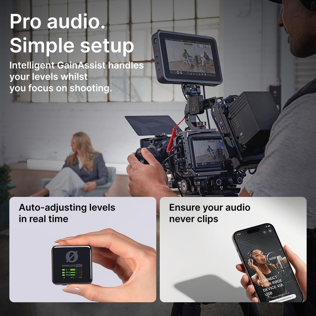 RODE Wireless PRO | Timecode, 32-bit Float On-board Recording, 2 Lavalier Microphones, Smart Charge Case, For Filmmaking and Content Creation
