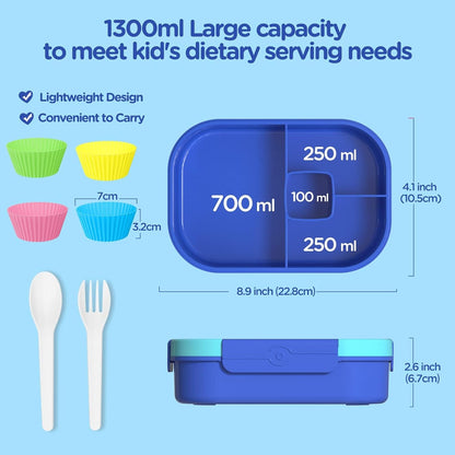 Lunch Box Kids Bento Box - 1300ML Ideal Leak Proof Bento Lunch Box for Kids School Lunchbox for Teens Toddlers Boys, Lunch Box Snack Containers with Utensil (Lunch Box-Purple)