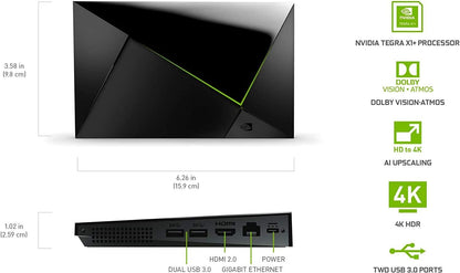 NVIDIA SHIELD Android TV Pro | 4K HDR Streaming Media Player, High Performance, Dolby Vision, 3GB RAM, 2x USB, Works with Alexa, Black