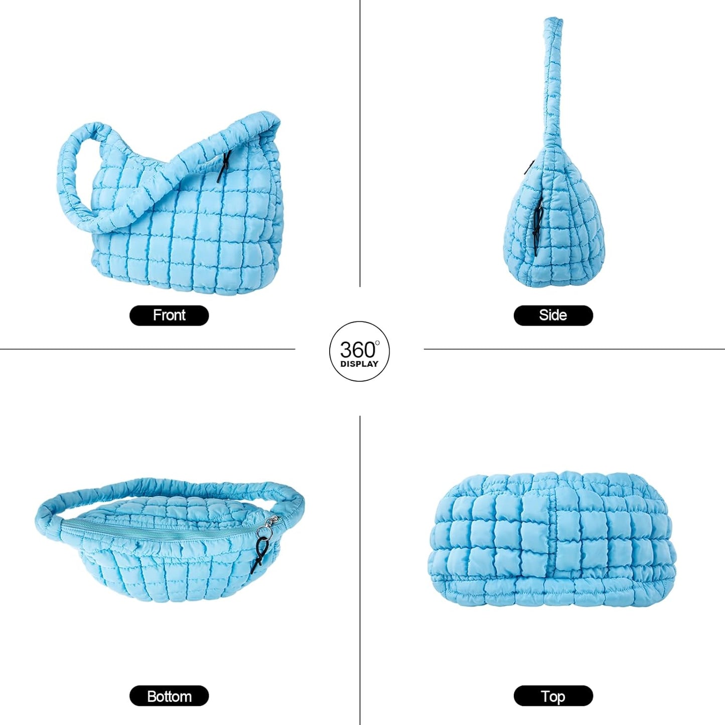 Quilted Puffer Tote Bag Large Crossbody Shoulder Bag with Zipper, Nylon Hobo Oversized Handbag