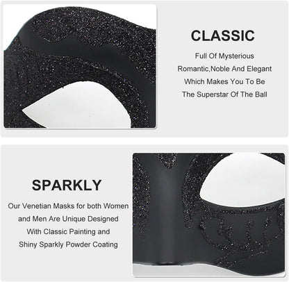 Masquerade Mask for Men Women Couple Venetian Mask for Halloween Mardi Gras Costume Party Ball (Black)