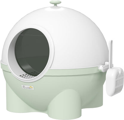 PawHut Cat Litter Box with Lid, Enclosed Kitty Litter Box with Scoop, Leaking Sand Pedal, Top Handle, Pink