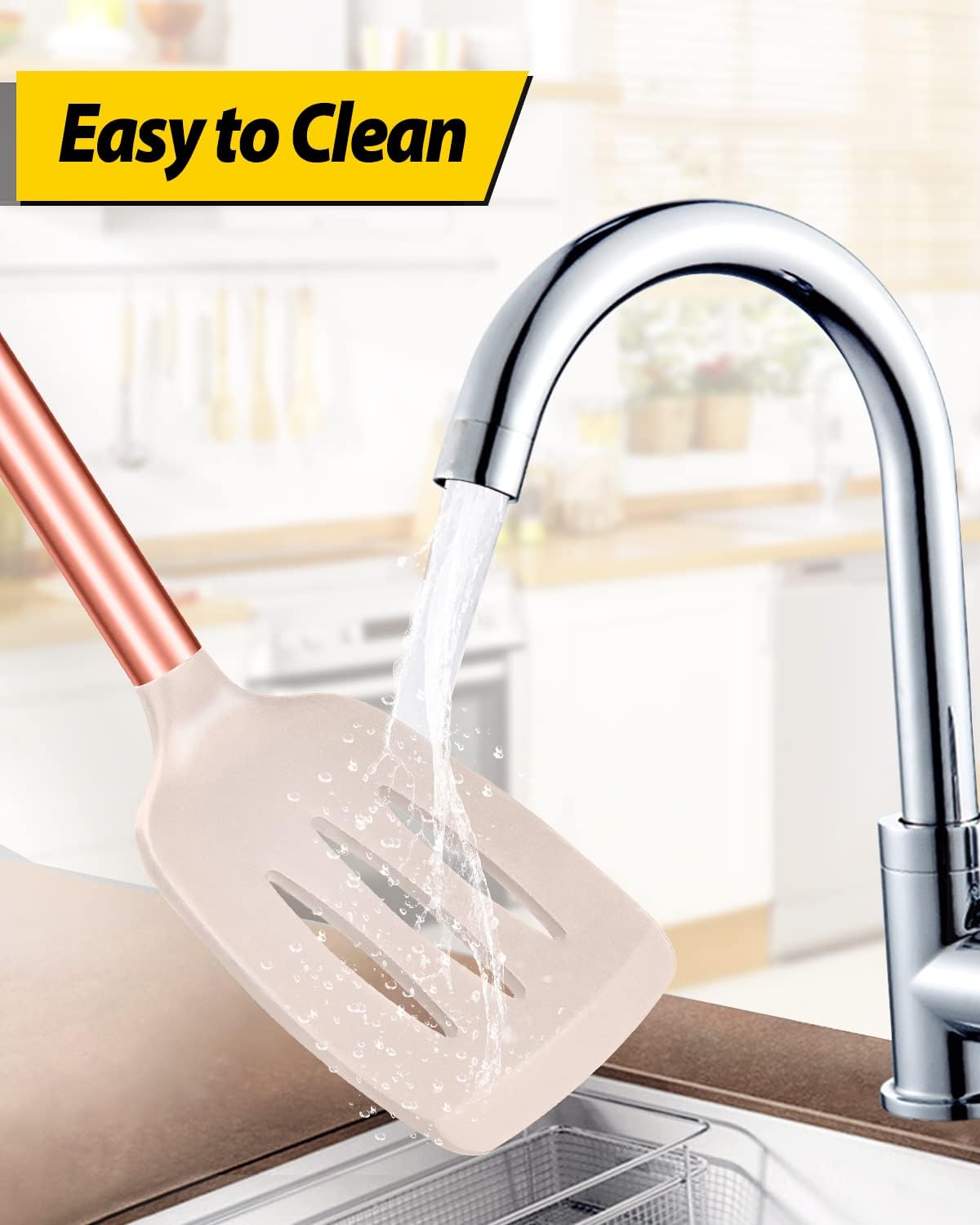 Pack of 2 Silicone Slotted Spatula,Non Stick Solid Kitchen Turner, High Heat Resistant BPA Free Cooking Utensils for Fish, Eggs, Pancakes（Black