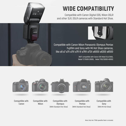 NEEWER TT560 Flash Speedlite Compatible with Canon Sony Nikon Panasonic Olympus Pentax and Other DSLR, Studio Light Digital Camera Speedlight with Standard Hot Shoe, Mini Stand, Cleaning Cloth & Bag