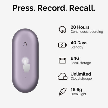 AI Voice Recorder, PLAUD NotePin Voice Recorder w/kit, App Control, AI Notetaker, AI Transcribe & Summarize Support 112 Languages, 64GB Memory, Audio Recorder for Lectures, Meetings, Calls, Purple