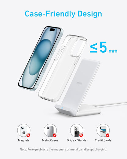 Anker 313 Wireless Charger (Stand), Qi-Certified for iPhone 14/14 Pro/14 Pro Max/13/13 Pro Max, 10W Fast-Charging Galaxy S20, S10 (No AC Adapter)