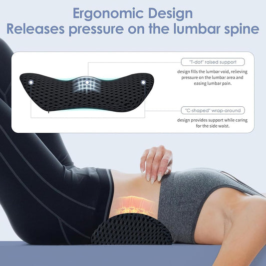 Lumbar Support Pillow for Lower Back Pain Relief – Ergonomic Streamline Memory Foam Cushion for Office Chair, Car Seat, Bed, and Sleeping – Ideal for Drivers and Office Workers (Black)