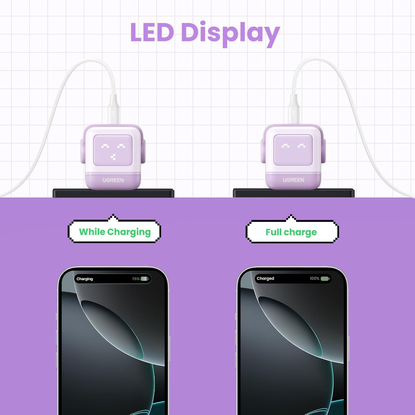 UGREEN Uno 30W USB C Charger, Nexode Robot GaN Fast Charger Block, Compact Wall Charger Power Adapter for iPhone 15 Pro Max/14, Galaxy S24/S23/S22, Pixel 7 Pro/8 Pro, MacBook Air, iPad Pro, Purple