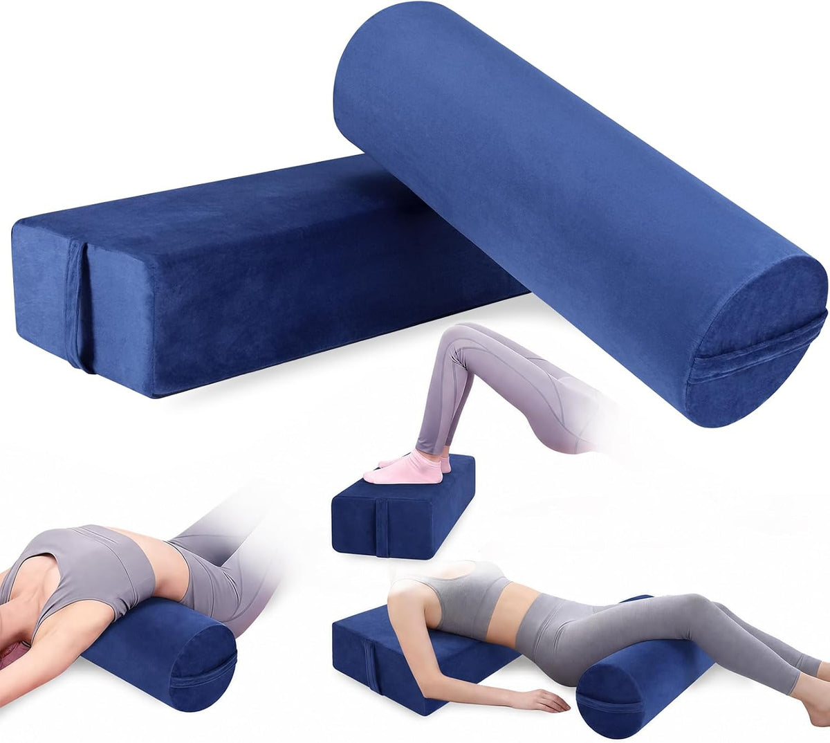 JZHLLA 2 PCS Yoga Bolster Pillow Set with Washable Velvet Cover