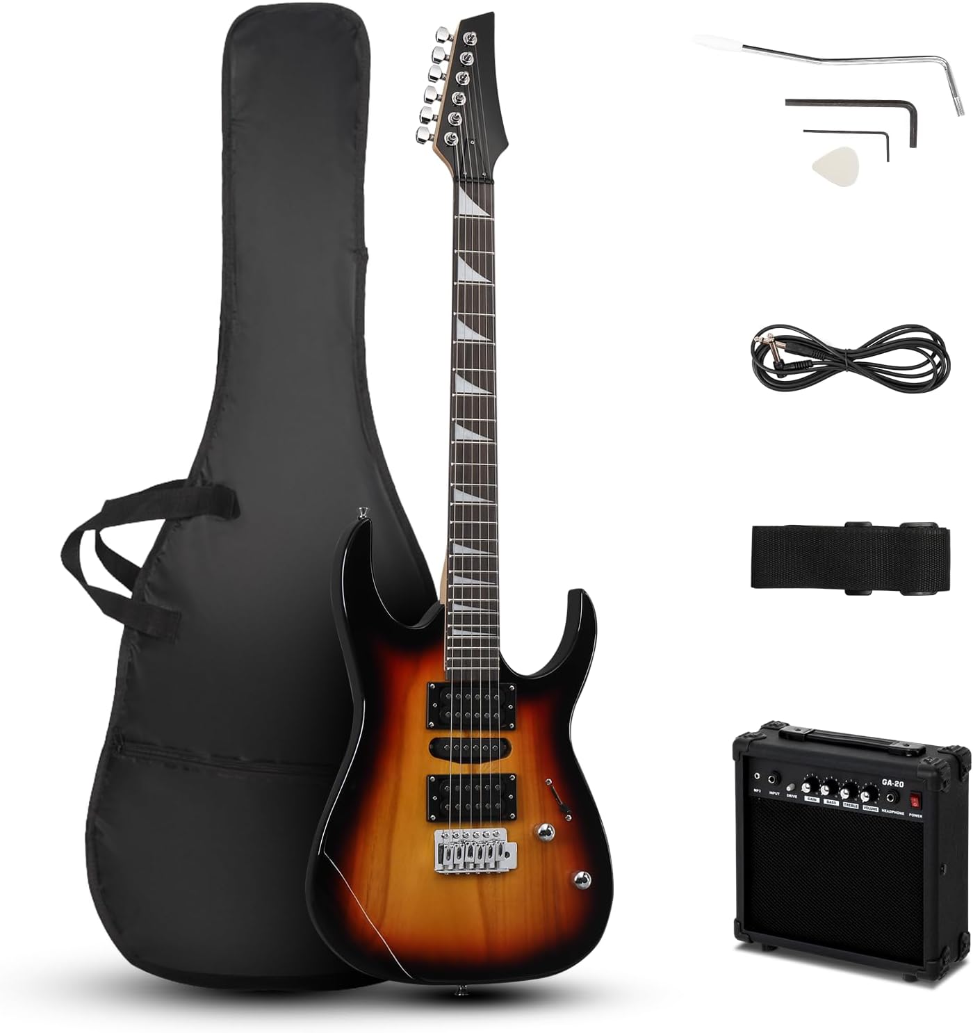 Ktaxon 39" Electric Guitar with 20Watt Amp, Full Size 170 Model Starter Guitar Kit for Beginners & Professionals W/Bag, Shoulder Strap, Wrench Tool, Plectrum - Black