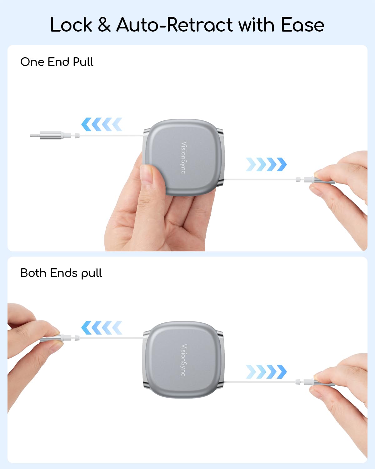 240W Retractable USB C Cable for Phones,3.3FT,2Pack,Grey PD3.1 USB C to USB C Cable with Magnetic Slot for Travel,Car,4 Preset Length,Super Fast Charging