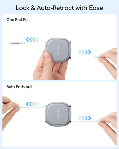 240W Retractable USB C Cable for Phones,3.3FT,2Pack,Grey PD3.1 USB C to USB C Cable with Magnetic Slot for Travel,Car,4 Preset Length,Super Fast Charging