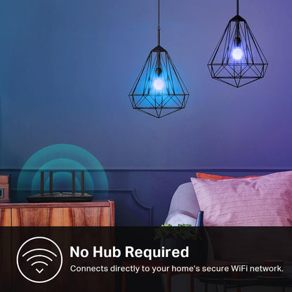 Kasa Smart Light Bulbs, Full Colour Changing Dimmable Smart WiFi Bulbs Compatible with Alexa and Google Home, A19, 9W 800 Lumens,2.4Ghz only, No Hub Required, 2-Pack (KL125P2), Multicolour