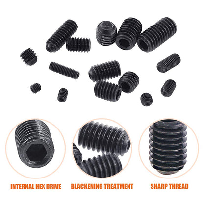 Rustark 450Pcs M3/M4/M5/M6/M8 Allen Head Socket Hex Grub Screw Set Assortment Kit with Internal Hex Drive - 12.9 Class Black Alloy Steel